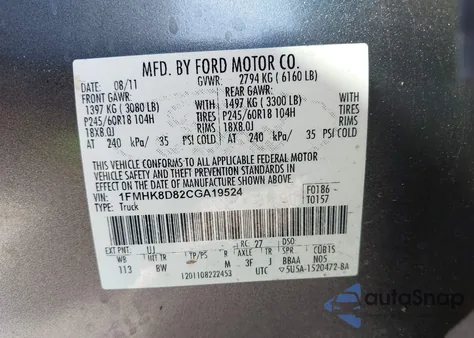 2012 Ford Explorer Xlt from USA, damaged, VIN 1FMHK8D82CGA19524